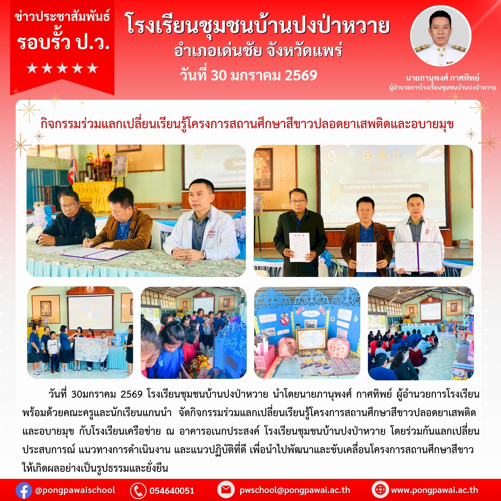 กิจกรรมร่วมแลกเปลี่ยนเรียนรู้โครงการสถานศึกษาสีขาวปลอดยาเสพติดและอบายมุข